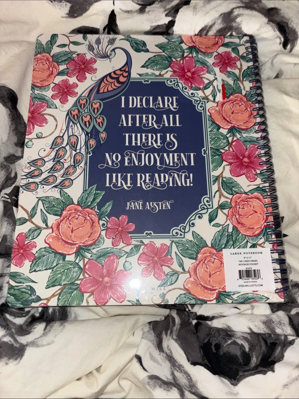 Pride and Prejudice Floral Spiral Notebook - Pink & Navy 9”x11”